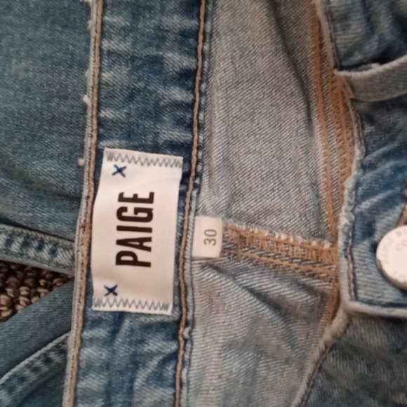 Paige High Rise Sarah Straight Fringe Hem Distressed Womens Jeans Size 30 - Picture 4 of 10